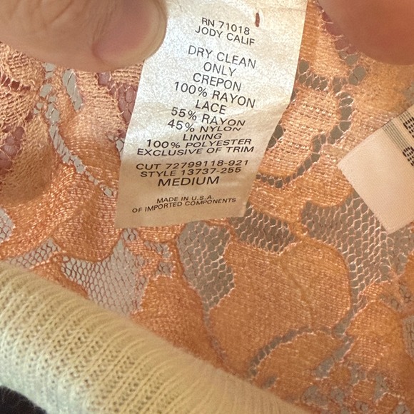 Vintage Mauve Lace Crepon Dress Romantic Boho Shift by Jody California Medium - Picture 7 of 8